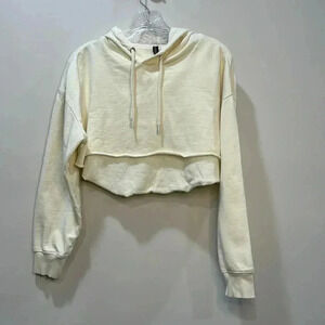 Divided H&M Cropped Long Sleeve Hoodie Cream Color Size L